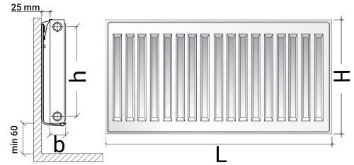 Радиатор стальной панельный Royal Thermo COMPACT C11-400-1900 RAL9016 1.8917 кВт настенный, присоединение резьбовое - 1/2″, подключение - боковое, универсальное, цвет - белый