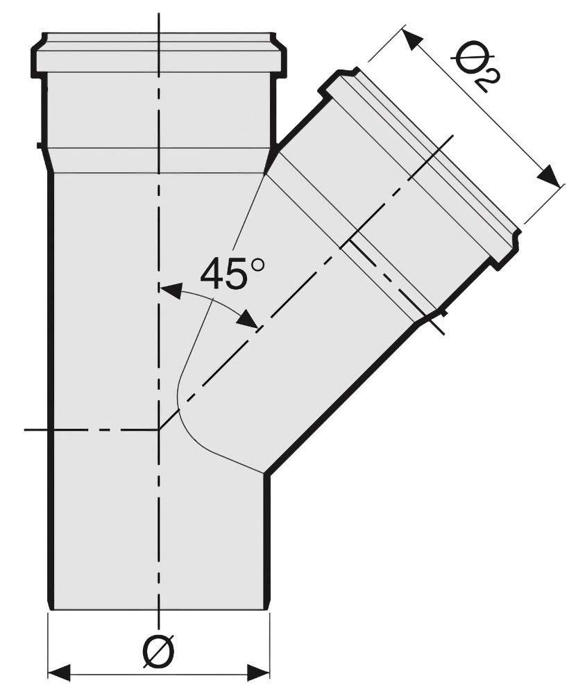 Тройник Sinikon НПВХ Дн160x160 45° для наружной канализации, непластифицированный поливинилхлорид