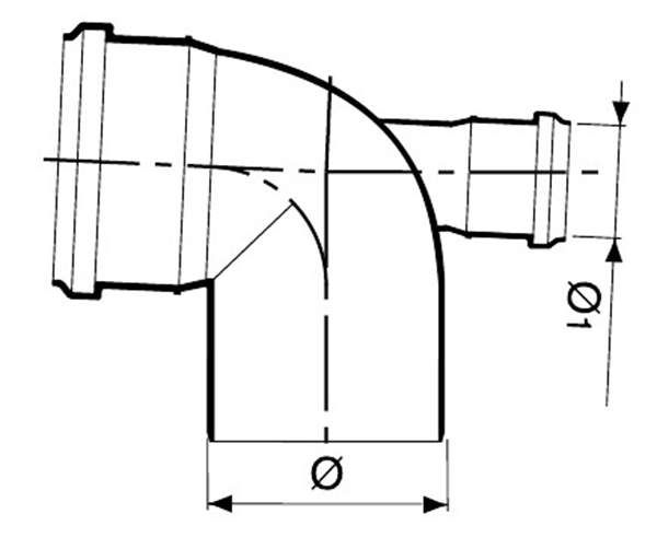 Отвод канализационный TEBO Дн110x50 87,5° универсальный с выходом (левый, правый), безнапорный, полипропиленовый, серый для внутреннего монтажа