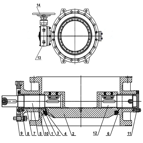 Затвор дисковый поворотный Tecofi TECWAT VP 4248-08 Ду450 Ру16 фланцевый с двойным эксцентриситетом, корпус - чугун, диск - чугун, уплотнение - EPDM, с редуктором