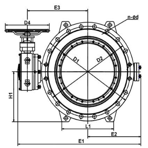 Затвор дисковый поворотный Tecofi TECWAT VP 4248-08 Ду1100 Ру16 фланцевый с двойным эксцентриситетом, корпус - чугун, диск - чугун, уплотнение - EPDM, с редуктором