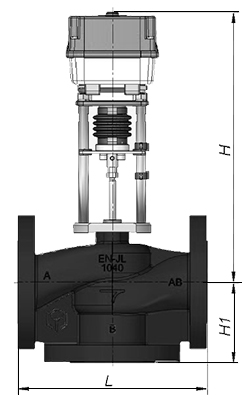 Клапан регулирующий трехходовой TRV-3 Ду20 Ру16 с электроприводом TSL-1600-25-1A-24-IP67, датчик 4-20 мА (2-10 V) 24В