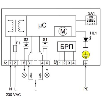 Электрическая схема подключения TSL-2200-40-1R-230-IP67