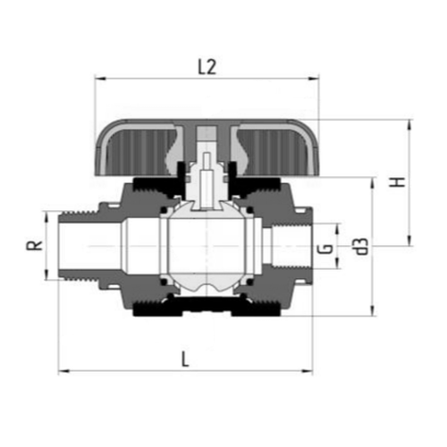Кран шаровой Valfex компрессионный PP-R Дн16 1/2″x1/2″ Ру16 полнопроходной внутренняя-наружная резьба, корпус - полипропилен