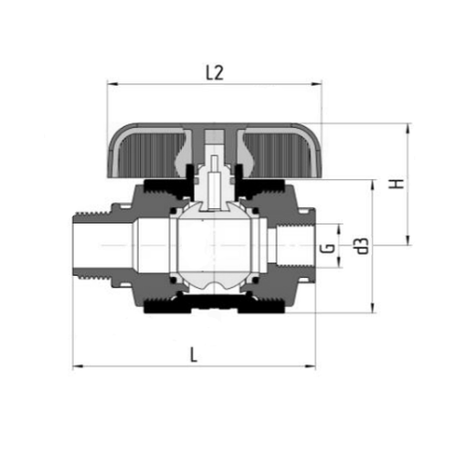 Кран шаровой Valfex компрессионный PP-R Дн20 1″x1″ Ру16 полнопроходной внутренняя-внутренняя резьба, корпус - полипропилен